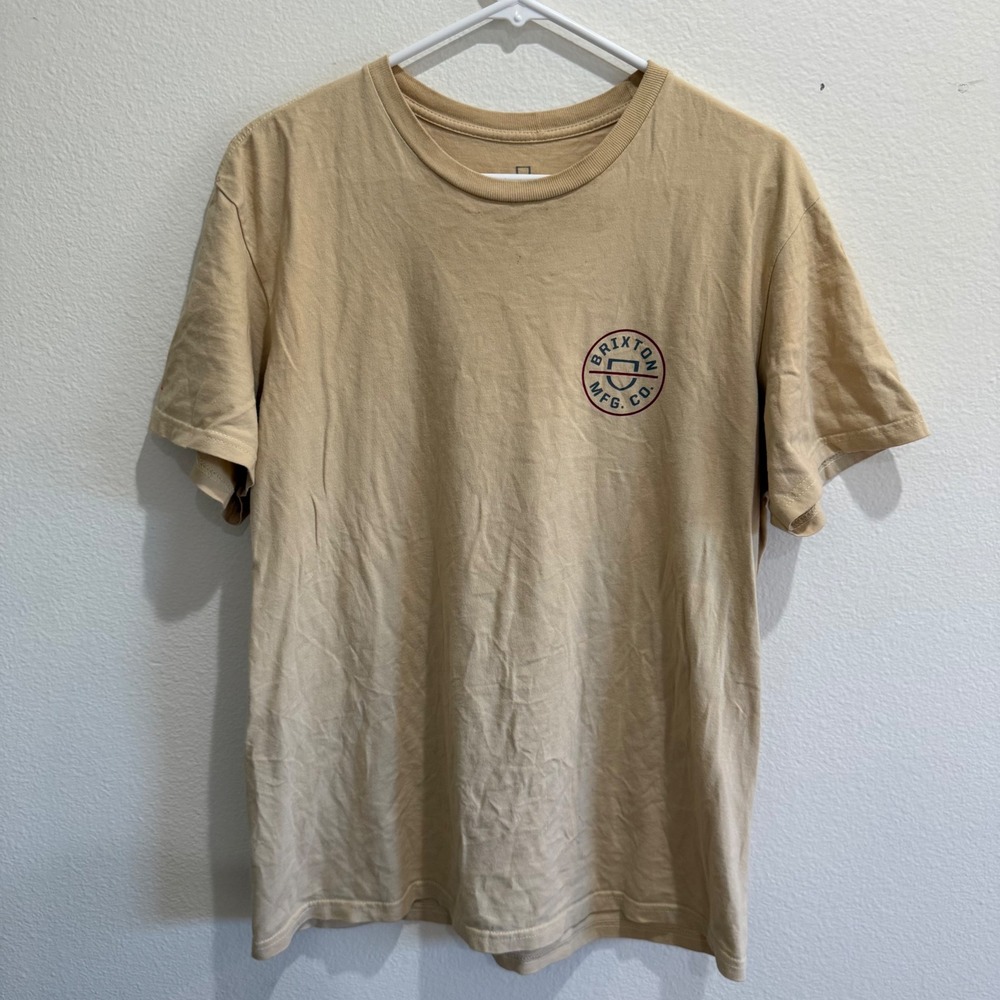 Brixton MFG Co Mens Tan Graphic Logo Short Sleeve Cotton T-Shirt Medium Standard